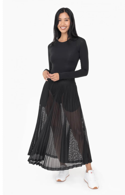 Pleated Mesh Midi Skirt