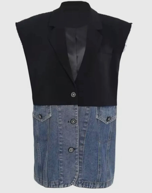 Denim-Woven Long Vest